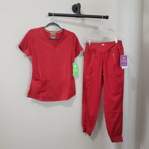 Healing Hands HH Works NWT Red Monica Top + Tara Jogger Knit Pant Scrub Set XSP